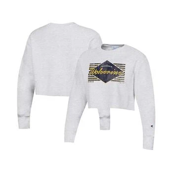 CHAMPION | Women's Heather Gray Distressed Michigan Wolverines Reverse Weave Cropped Pullover Sweatshirt 8折, 独家减免邮费