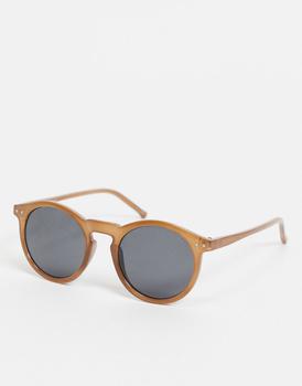 ASOS | ASOS DESIGN retro round sunglasses with brown frame商品图片,7.6折×额外9.5折, 额外九五折