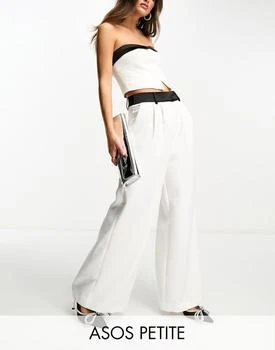 ASOS | ASOS DESIGN Petite tux wide leg trousers in cream 5.4折, 独家减免邮费