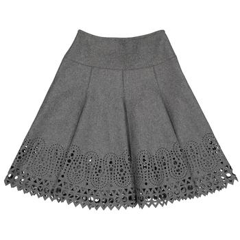 推荐Alaia Ladies Flecked Grey Flared Openwork Wool Skirt, Brand Size 38商品