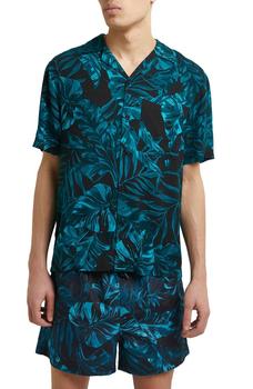 推荐Leaf Print Short Sleeve Button-Up Camp Shirt商品