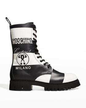Moschino | Men's Bicolor Stripe Logo Combat Boots商品图片,
