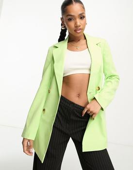 推荐Miss Selfridge longline fitted waist blazer in lime green商品