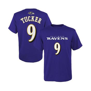 推荐Youth Boys Justin Tucker Purple Baltimore Ravens Mainliner Player Name and Number T-shirt商品