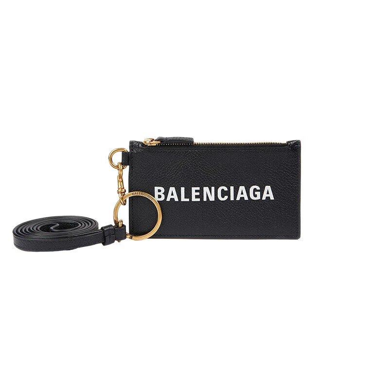 推荐巴黎世家（BALENCIAGA）女士黑色皮革配金属钥匙圈零钱包商品