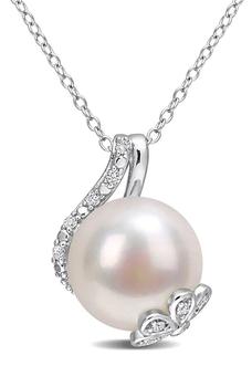 商品Sterling Silver Diamond & 12-12.5mm White Freshwater Pearl Pendant Necklace图片