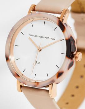 推荐French Connection real leather strap watch in cream and tort商品