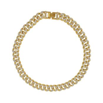 推荐Women's Gold-Tone Plated Crystal Thick Cuban Curb Chain Necklace商品