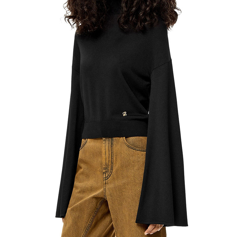 Loewe | 【预售3-7天】LOEWE/罗意威 22年春夏新款 女士黑色粘胶纤维喇叭袖针织衫毛衣S540Y14KAA-1100商品图片,7.9折×额外9.5折, 包邮包税, 额外九五折