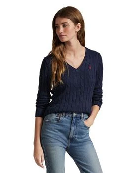 Ralph Lauren | Women's Cable Knit Cotton V Neck Sweater,商家Bloomingdale's,价格¥1120
