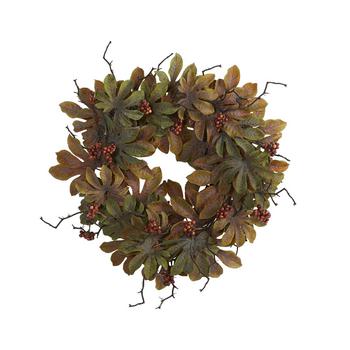 NEARLY NATURAL, NEARLY NATURAL | Fatsia with Berries Autumn Artificial Wreath商品图片 6.8折