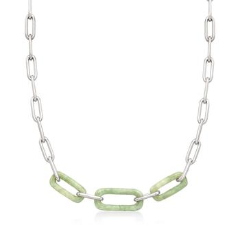 商品Ross-Simons Jade Paper Clip Link Necklace in Sterling Silver图片