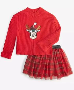 Disney | Toddler & Little Girls Minnie Mouse Sweater & Printed Tulle Skirt, 2 Piece Set,商家Macy's,价格¥306