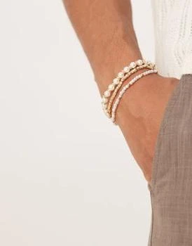 ASOS | ASOS DESIGN 3 pack pearl and metal bead bracelets in gold tone,商家ASOS,价格¥108