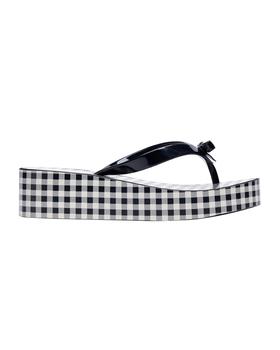 kate spade鞋, Kate Spade | rina gingham-print bow thong sandals商品图片 