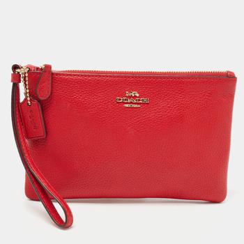 Coach Red Leather Zip Wristlet Clutch