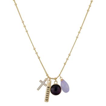Unwritten | Crystal Cross, Purple Glass and "Blessed" Bar Charm Necklace商品图片,5折×额外8折, 独家减免邮费, 额外八折