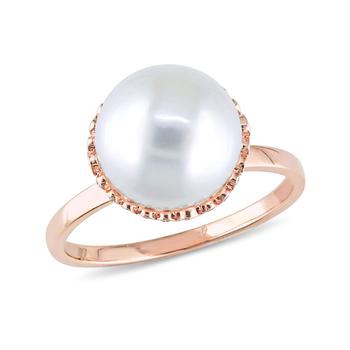 商品Freshwater Cultured Pearl (9.5-10mm) and Diamond (1/4 ct. t.w.) Cocktail Ring in 14k Rose Gold图片