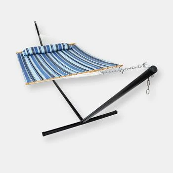 Sunnydaze Decor | Double Quilted Hammock with 15' Steel Stand Spreader Bar Nautical Stripe Outdoor,商家Verishop,价格¥1578