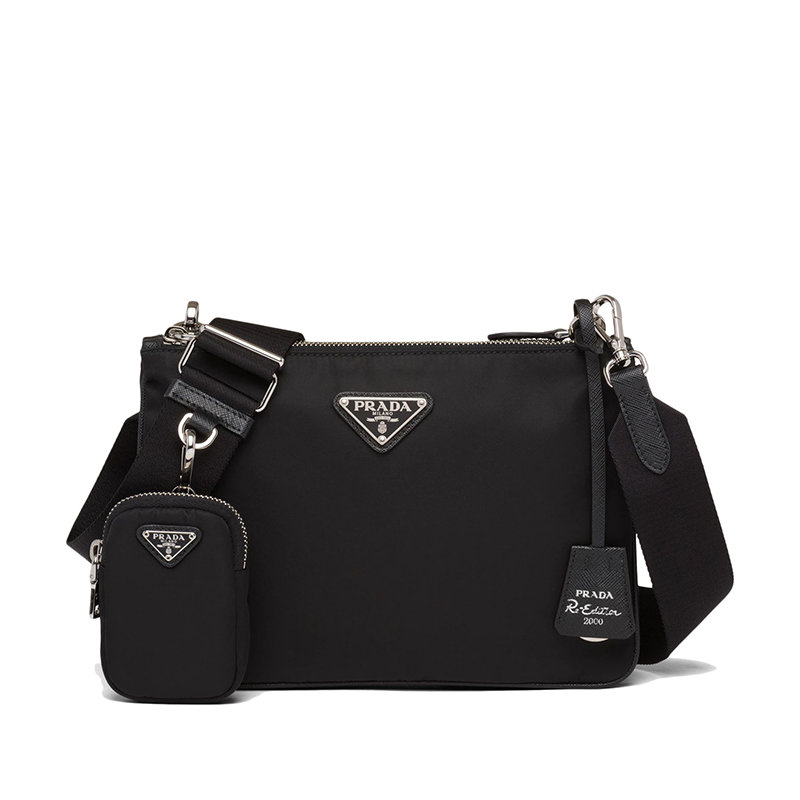Prada | 【预售3-7天】PRADA/普拉达 经典Re-Edition 2000系列 女士黑色尼龙皮革饰边涂珐琅三角形金属徽标单肩斜挎包1BH046_R064_F0002_V_W11商品图片,8折, 包邮包税