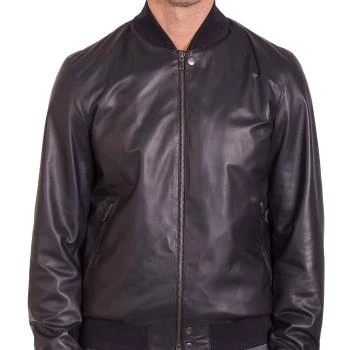 推荐ZEGNA 男士黑色皮革夹克 VU077-Z918-B09商品