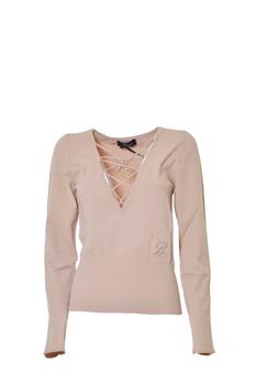 BLUMARINE | Blumarine Interwoven Laces V-Neck Sweater商品图片,7.1折