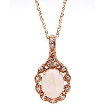 Macy's | Opal (3/4 ct. t.w.) & Diamond (1/10 ct. t.w.) Halo 18" Pendant Necklace in 10k Rose Gold 