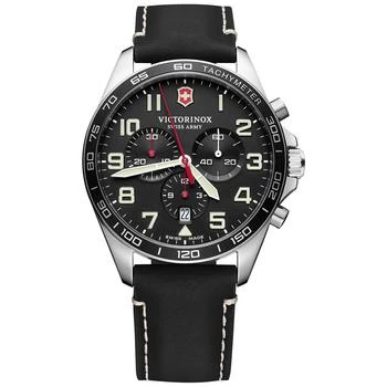 推荐Men's Chronograph FieldForce Black Leather Strap Watch 42mm商品