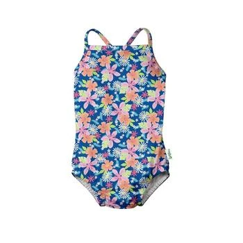 Baby Girls One Piece Ruffle Swimsuit with Built-in Reusable Swim Diaper