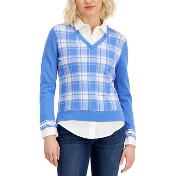 推荐Tommy Hilfiger Womens Plaid Layered Pullover Sweater商品