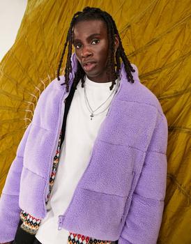 商品ASOS DESIGN borg puffer jacket in lilac图片