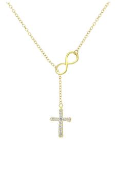 Savvy Cie Jewels | 18K Yellow Gold Vermeil Inifity & Pave CZ Cross Pendant Necklace商品图片,3折