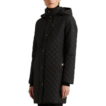 商品Petite Faux-Leather-Trim Hooded Quilted Coat, Created for Macy's图片