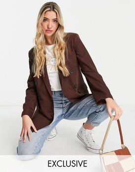 product Stradivarius double breasted dad blazer in chocolate image