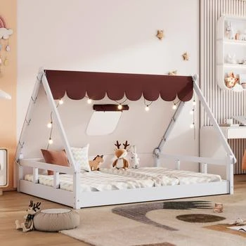 Wooden Full Size Tent Bed with Fabric for Kids