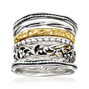 Ross-Simons | Sterling Silver and 18kt Gold Over Sterling Jewelry Set: 6 Textured Rings,商家Premium Outlets,价格¥851