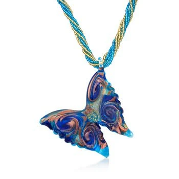 Ross-Simons | Ross-Simons Italian Murano Glass Butterfly Pendant Necklace With 18kt Gold Over Sterling,商家Premium Outlets,价格¥831