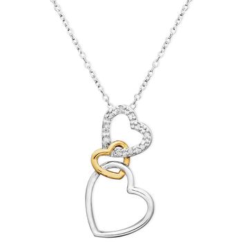 product 18k Gold over Sterling Silver and Sterling Silver Heart Necklace, Diamond Accent Three Interlocking Heart Pendant image