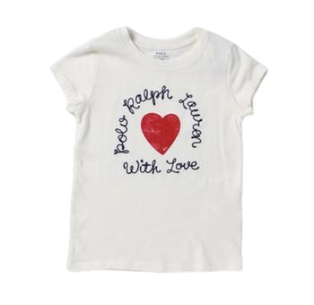 推荐Polo Ralph Lauren Girls White Heart Print Cotton T-shirt, Size 5Y商品