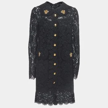 推荐Dolce & Gabbana Black Floral Lace Bee Embellished Detail Mini Dress L商品
