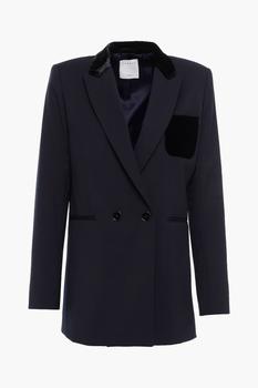 sandro外套是什么牌子, Sandro | Double-breasted velvet-trimmed twill blazer商品图片 4.4折