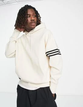 推荐adidas Originals Neuclassics 3 stripe hoodie in white商品