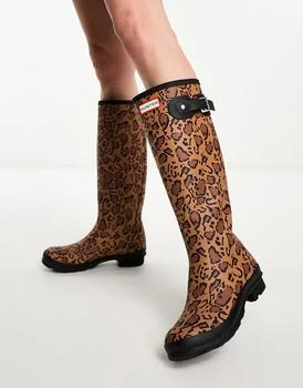 推荐Hunter original tall leopard print boot in brown商品