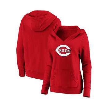 crossover, Fanatics | Women's Red Cincinnati Reds Official Logo Crossover V-Neck Pullover Hoodie商品图片 