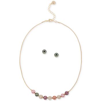 Charter Club | Gold-Tone Pavé Fireball & Color Imitation Pearl Collar Necklace & Stud Earrings Set, Created for Macy's商品图片,4折