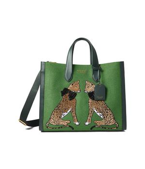 kate spade tote单肩包, Kate Spade | Manhattan Lady Leopard Embroidered Fabric Large Tote商品图片 