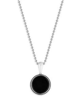 推荐Rhodium Plated Sterling Silver & Onyx Pendant Necklace商品