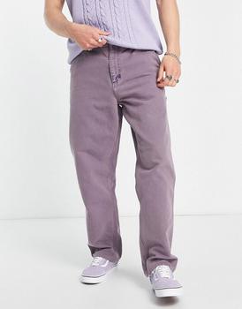 推荐Carhartt WIP single knee worker straight leg trousers in washed purple商品