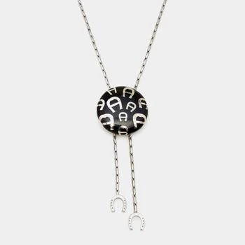 推荐Aigner Silver Tone Round Logo & Horseshoe Charm Chain Necklace商品