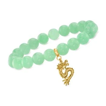 Ross-Simons | Ross-Simons 10-10.5mm Jade Bead Stretch Bracelet With 18kt Gold Over Sterling Dragon Charm,商家Premium Outlets,价格¥939